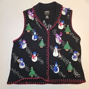 Festive Black Snowman Sweater Vest